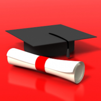 Application icon of study plus iOS
										  application. The icon contains a black
										  graduation hat and a scroll of
										  graduation on a red background.